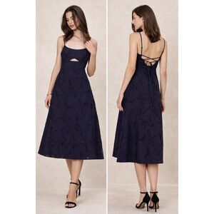 Banana Republic Navy Jacquard Cutout Lace-Up Midi Dress Romantic Party NWT 12